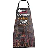 MBMSO Mr Good Looking is Cooking Chef Apron for Men Funny Sarcastic Smoke Gifts for Papa Husban Father’s Day Grilling Gifts
