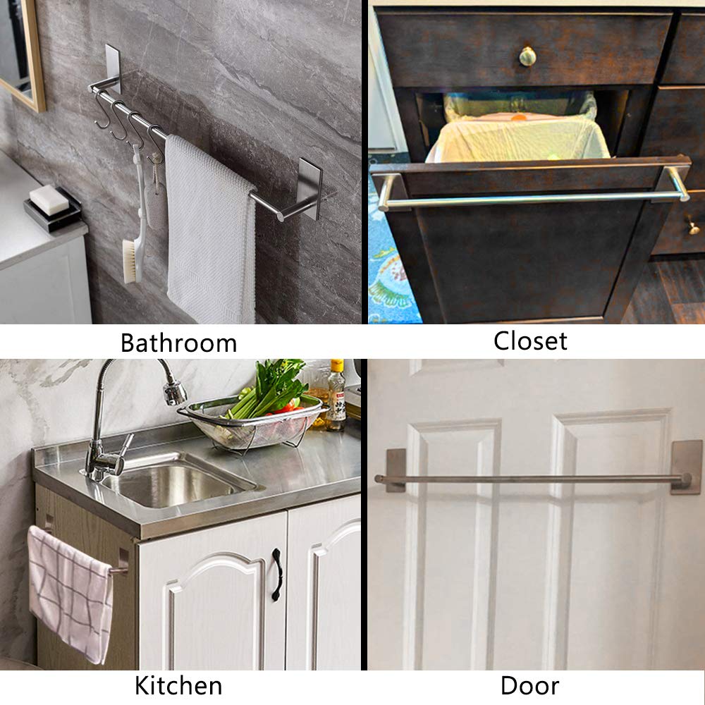 bedee Towel Rail Self Adhesive Towel Bar with 3 Hooks, 40 cm / 15.7 inch Stainless Steel Towel Rack Wall Mounted Towel Holder for Kitchen Bathroom Cupboard