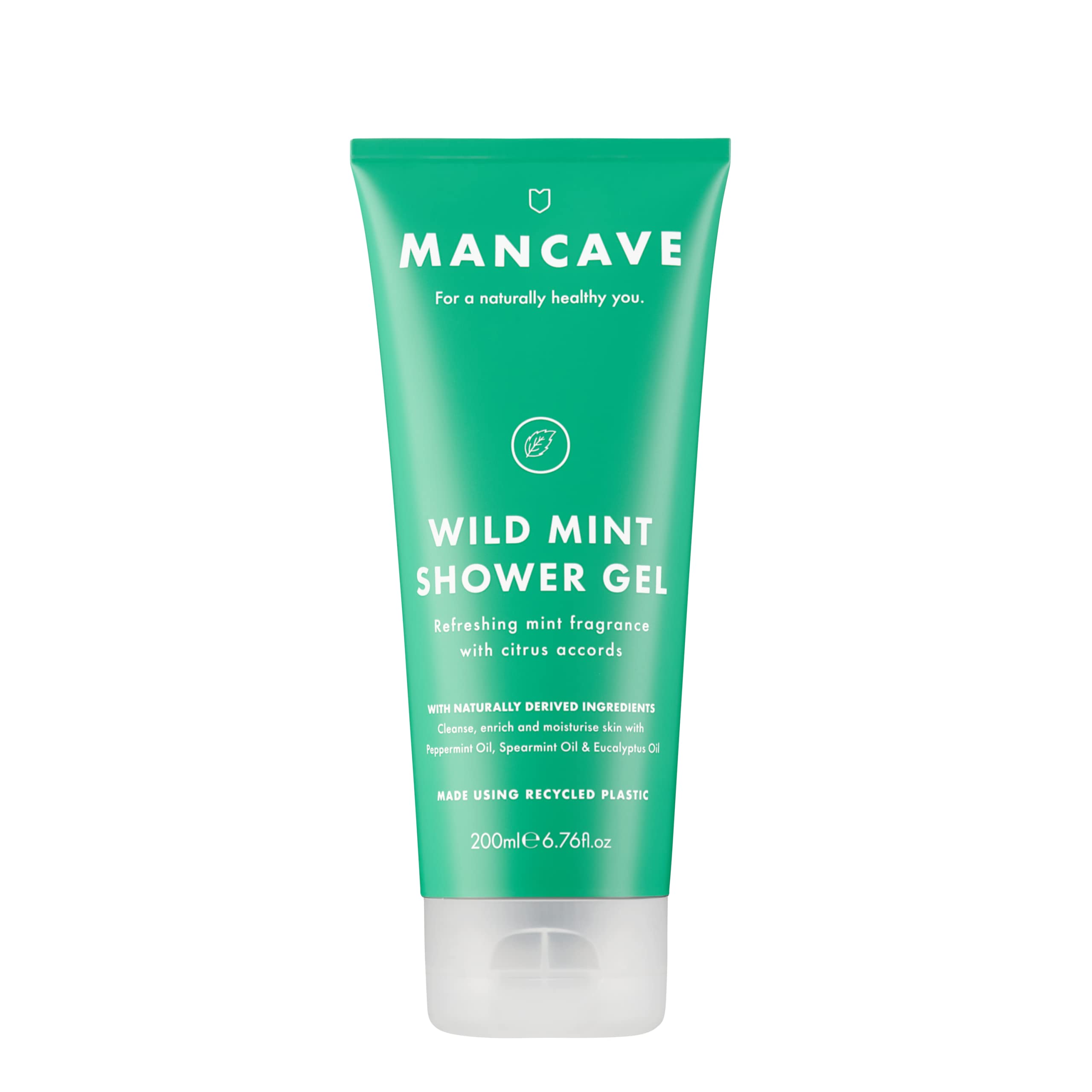 ManCave Wild Mint Mens Shower Gel, 200 ml, Body Wash, Natural Ingredients, Vegan, Eco-Conscious and Cruelty-Free, Energising Shower Gel for Men with Lemon, Peppermint, Eucalyptus, Body Wash for Men