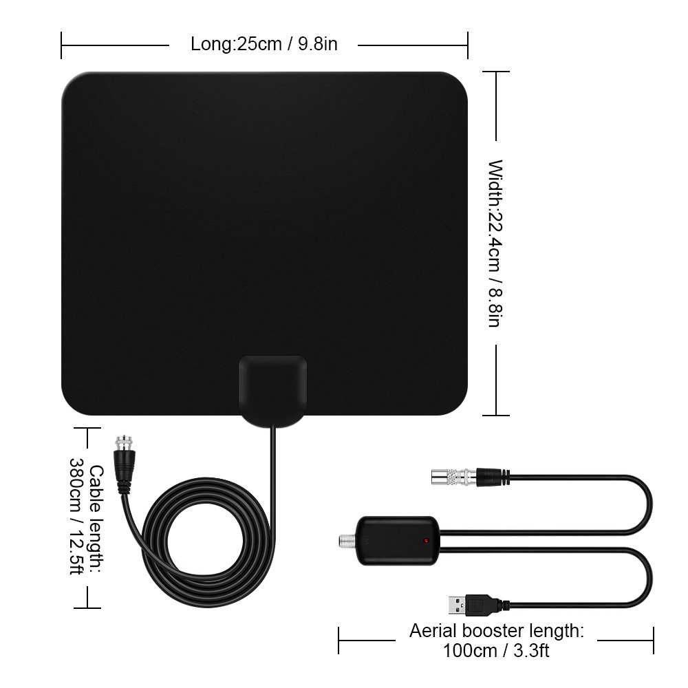 Indoor TV Aerial 0.6 mm freeview box with aerial booster (60+ Miles 1080P VHF/UHF/FM Indoor Aerials)