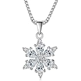 Silver Plated Rhinestone Snowflake Pendant Christmas Necklace for Women Sparkly Crystal Dainty Winter Flower Choker Adjustable Snake Chain Necklaces Fashion Xmas Party Holiday Festival Jewelry Gift for Her