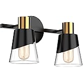 URSOLA Bathroom Lighting Fixtures Over Mirror, 2 Lights Bathroom Vanity Light, 13 inchBathroom Light Fixtures, Black and Gold