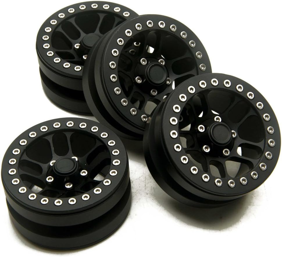 MOHERO 1.9" Metal Wheel Rims Beadlock for RC 1/10 D90 AXIAL SCX10 CC01 TRX-4 Car Pack of 4 (Black)