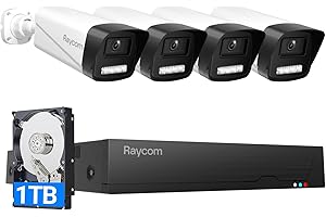 Rraycom Home Security Camera System,4pcs H.265 3MP Wired PoE IP Cameras Outdoor with Spotlight&Motion Detection,Two-Way Audio,Waterproof,4K NVR with 1TB HDD for 24-7 Recording,No Monthly Fee