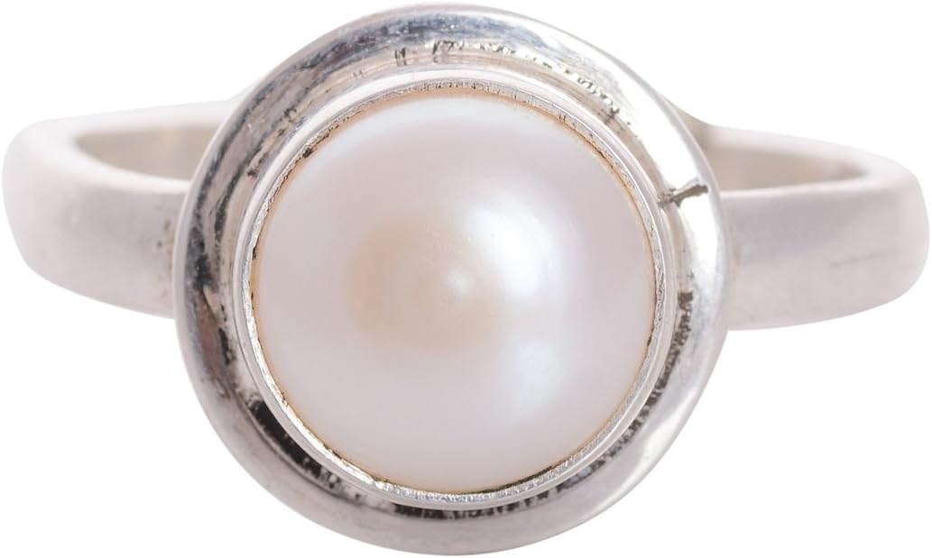 Shiv Ram Jyotish Kendra Natural Pearl Stone/Moti Ratan/Birth stone Certified Adjustable Silver Finger Ring For Unisex