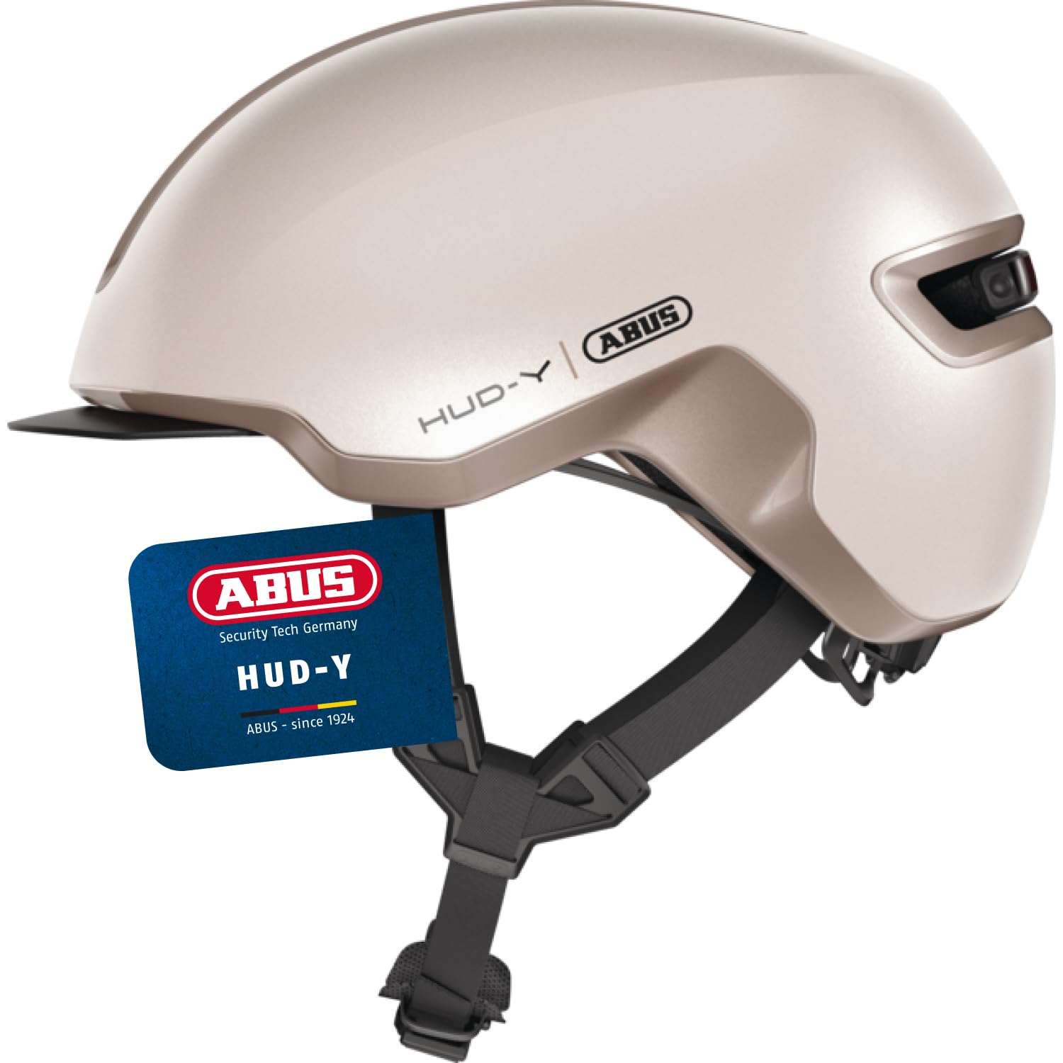 ABUS Urban Helmet HUD-Y - with magnetic, rechargeable LED rear light & magnetic fastener - Cool bike helmet for everyday use - for men and women