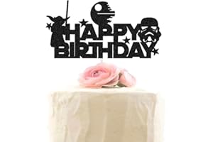 XIUHUBA Alien Wars Happy Birthday Cake Topper Cartoon Cute Space Theme Black Glitter Decor for Baby Shower Birthday Party Decorations Supplies