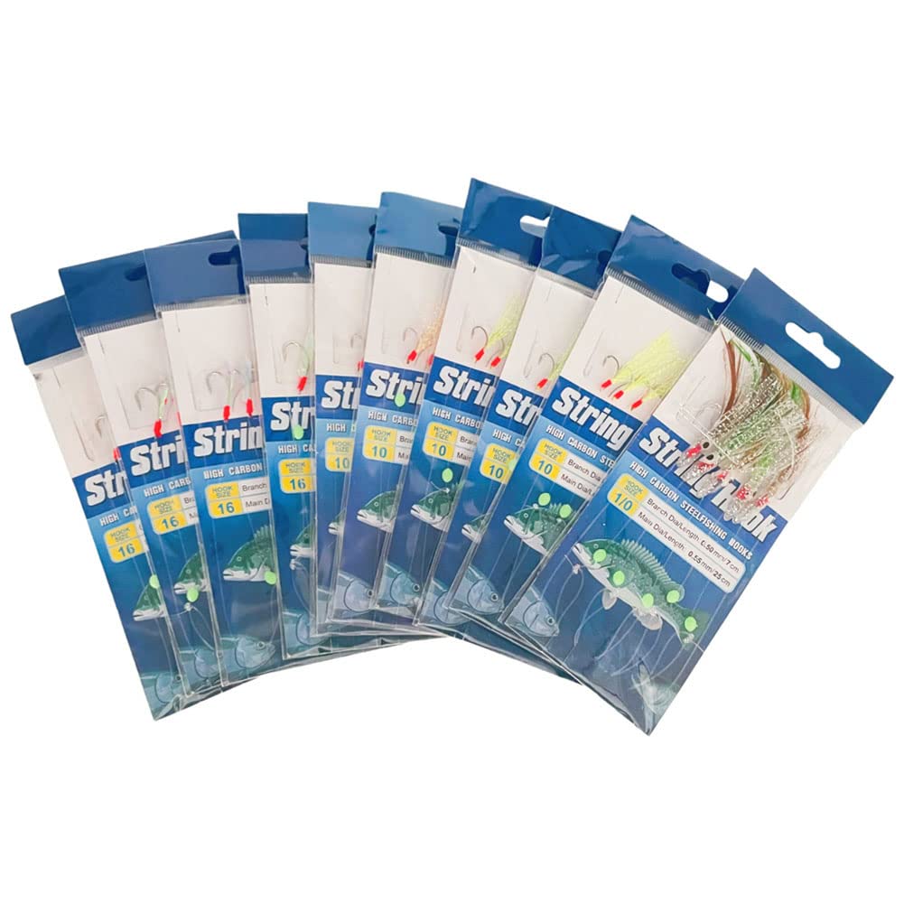 FedMois Assorted 10 Packs Sabiki Bait Rigs Fish Skin feather Hooks Freshwater Saltwater Fishing