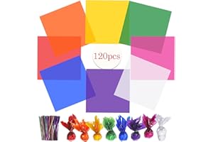 joaoxoko Cellophane Wrap 120 Colored Cellophane Sheets, 8 Colors for DIY Arts Crafts Gifts Treats Candy Wrapping, 8 x 8 Inch Colored Plastic Sheets for Gift Baskets