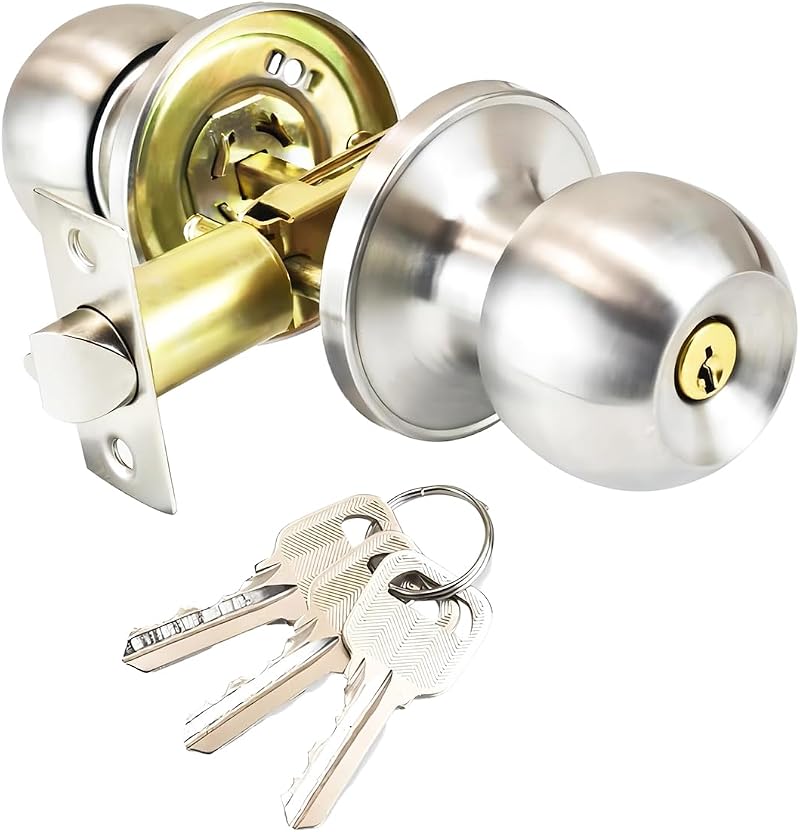 Qrity Stainless Steel Entrance Privacy Door Handle Lockset Key Locking 60/70mm