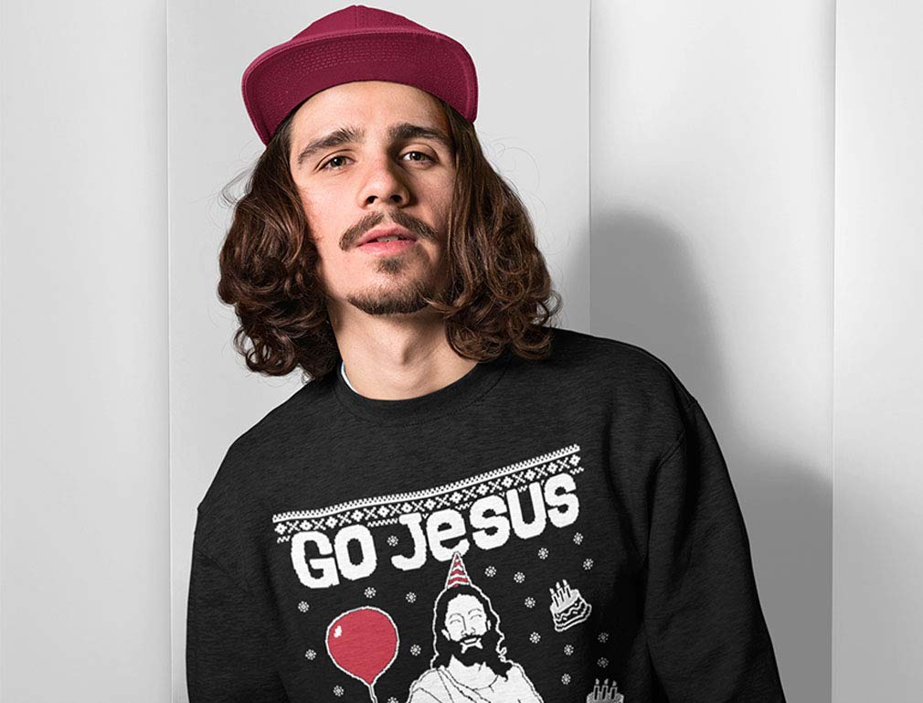 Tstars Go Jesus It\'s Your Birthday Ugly Christmas Sweater Men\'s Sweatshirt Large Green