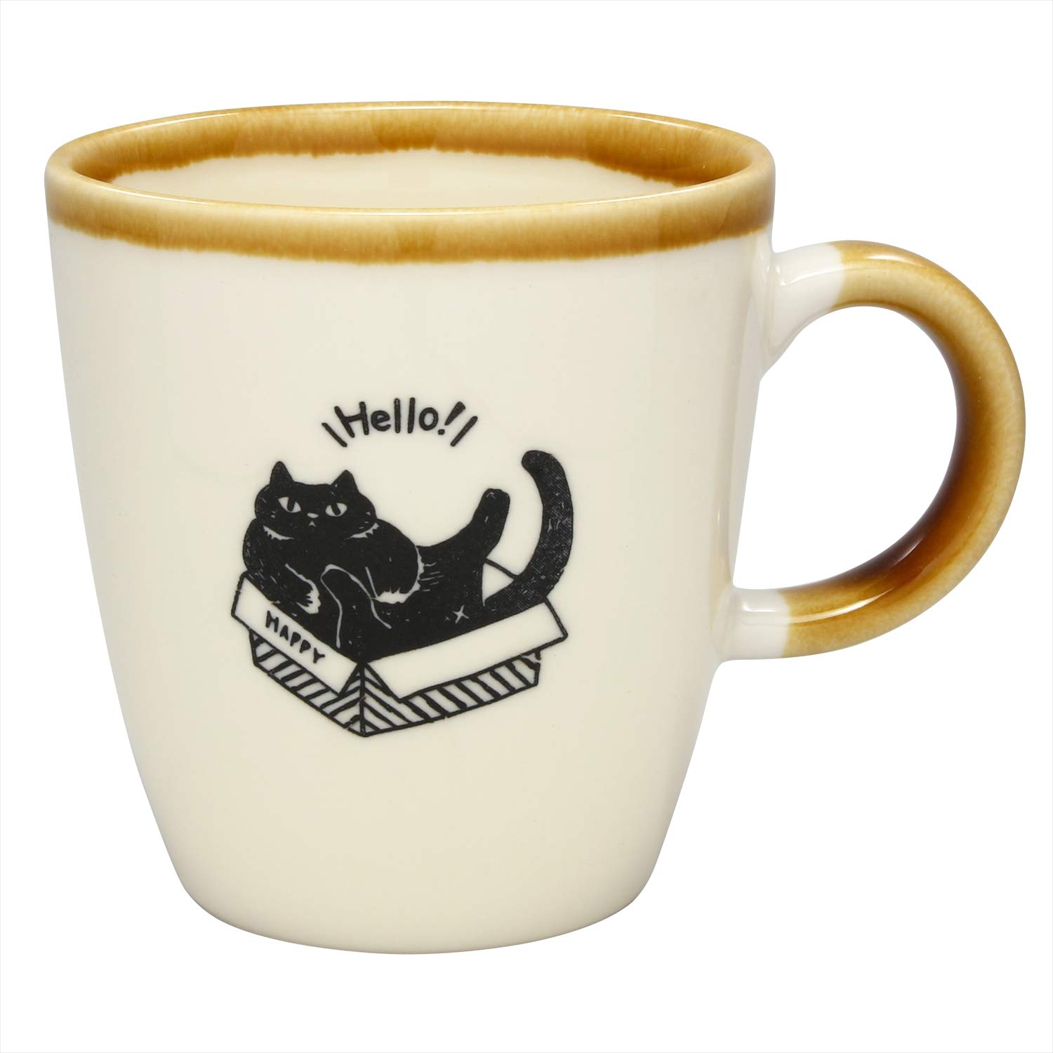 Japanese Mino Ceramic Tea Cup, 270ml Mug Cup, Made in Japan, Funny Cats (Black Cat K13381)