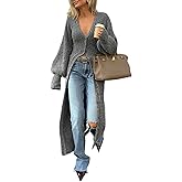 LETSVDO Long Cardigan for Women Lantern Sleeve Cable Knit Sweater Maxi Dress Chunky Button Up Duster Cardigans Outwear