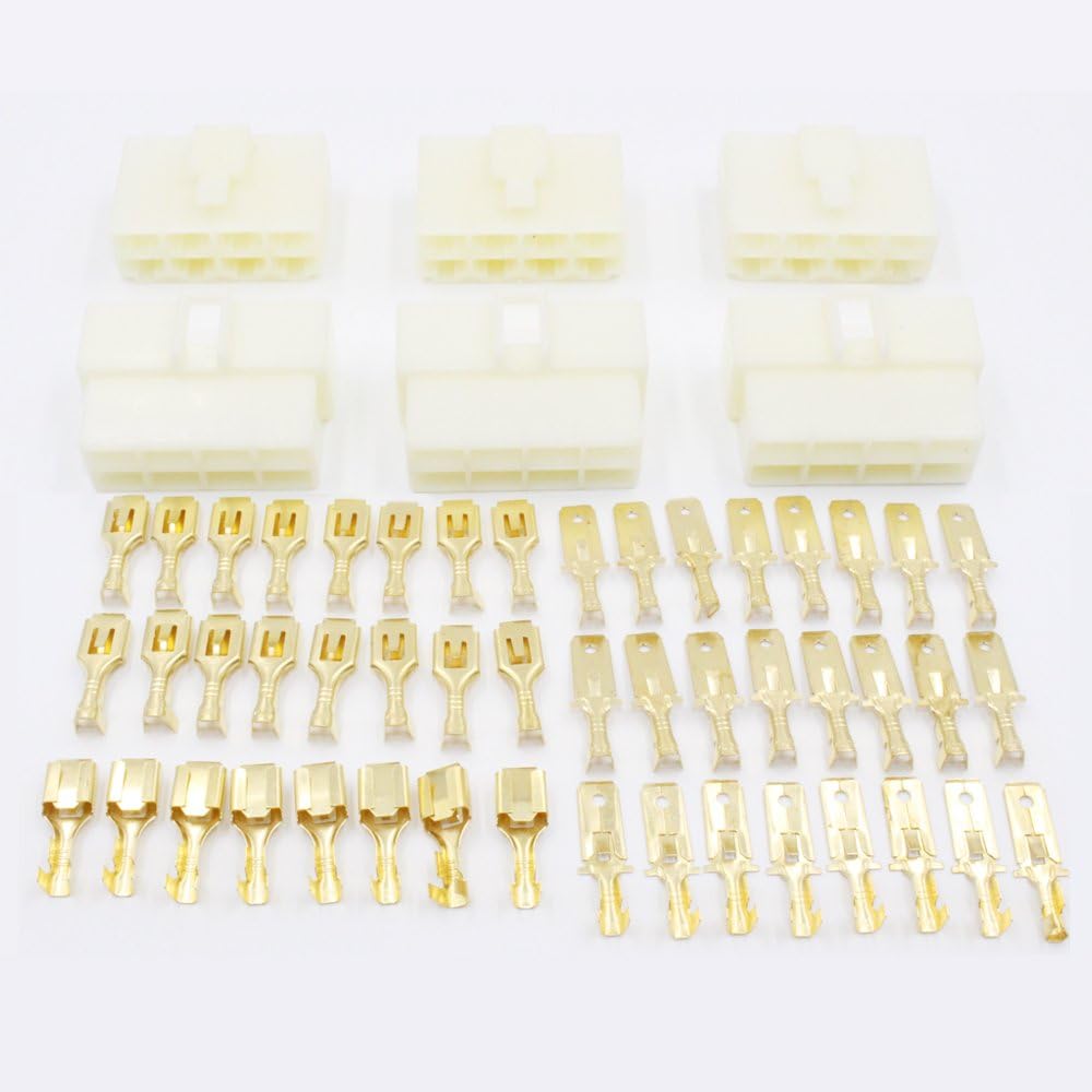 EMeskymall 3 Set 8Pin Way 6.3mm 1/4" Male Female Socket Plug Connector With Terminals For Motorcycle Car