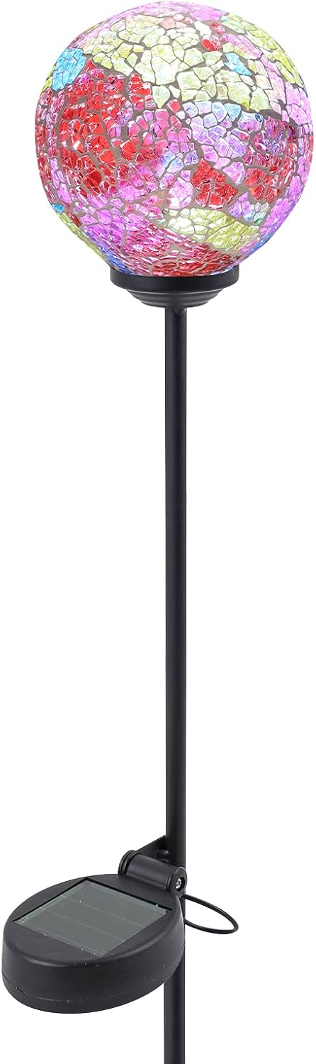 SODELIC Solar Ball Lights for Garden, Spring Cracked Glass Globe Decorative Light, Outdoor Landscape Stake Lamp Waterproof Led for Yard, Pathway (Red)