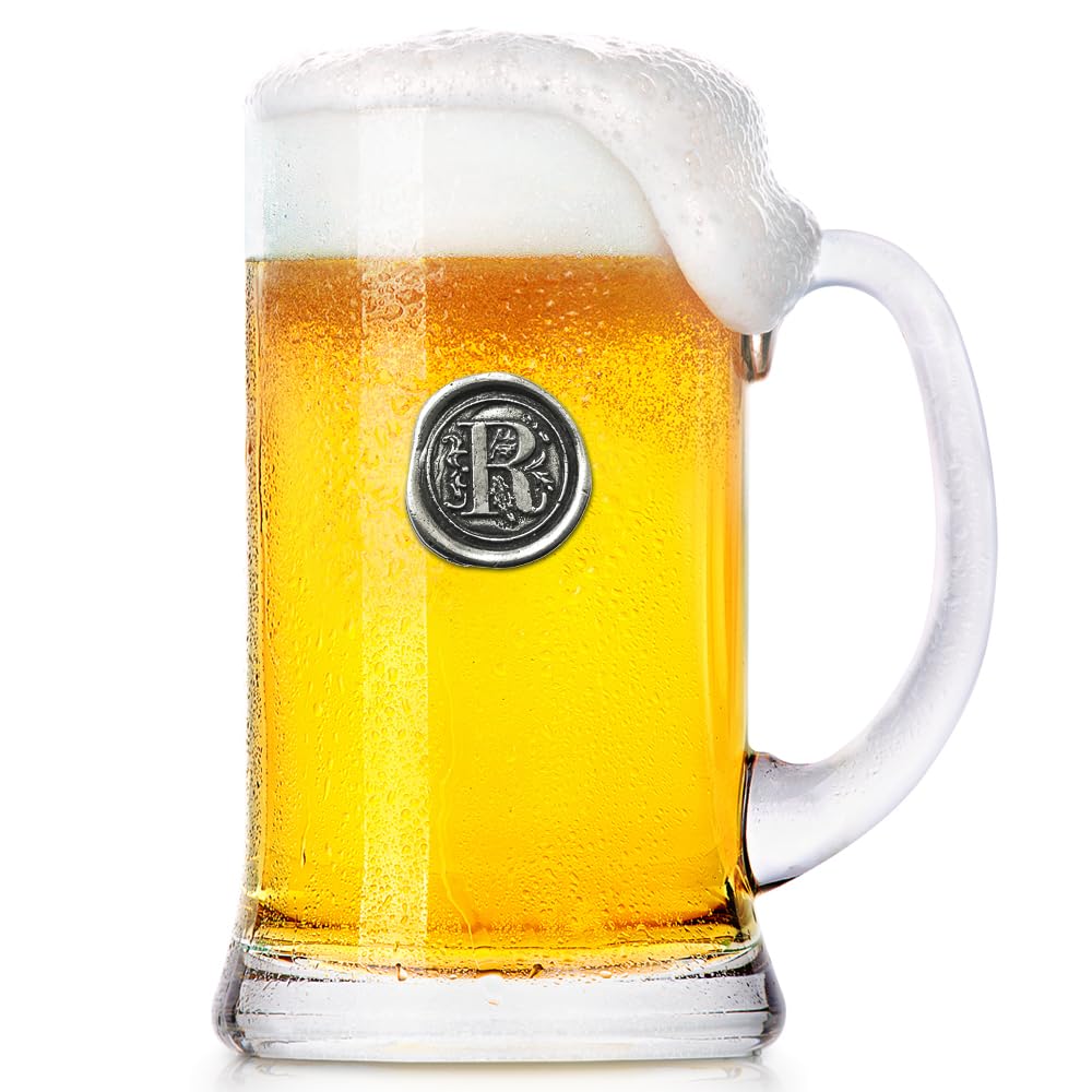 English Pewter Company 1 Pint Monogram Initial Beer Mug Glass Tankard - Personalized with Your Choice of Initial (R) [MON018]