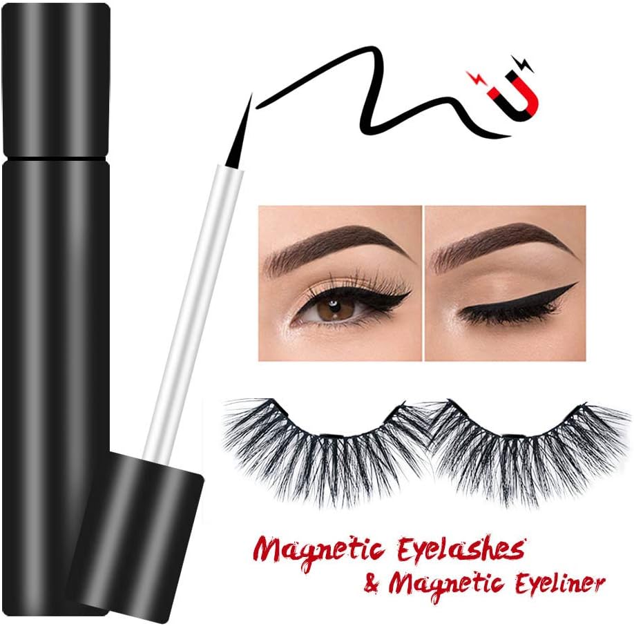 Suntee Magnetic Eyeliner with Magnetic False Eyelashes Set, Waterproof/Smudge Proof/Reusable Ultra Thin Magnetic Eyelashes, Natural Look No Glue False Lashes