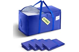 KELLETTFREE 5-Pack Moving Bags with Carrying Handles and Zipper - Heavy Duty Space Saving Bags with Tag Pocket,Extra Large Storage Bags, Waterproof Totes for Clothes College move-in,Blue