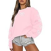 ASTANFY Oversized Bow Sweatshirt Cute Clean Girl Embroidered Sweatshirts Coquette Preppy Sweater Y2k Long Sleeve Pullover Top