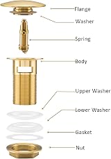 Frap Basin Sink Waste Slotted Pop Up Click Clack Brushed Gold view 2