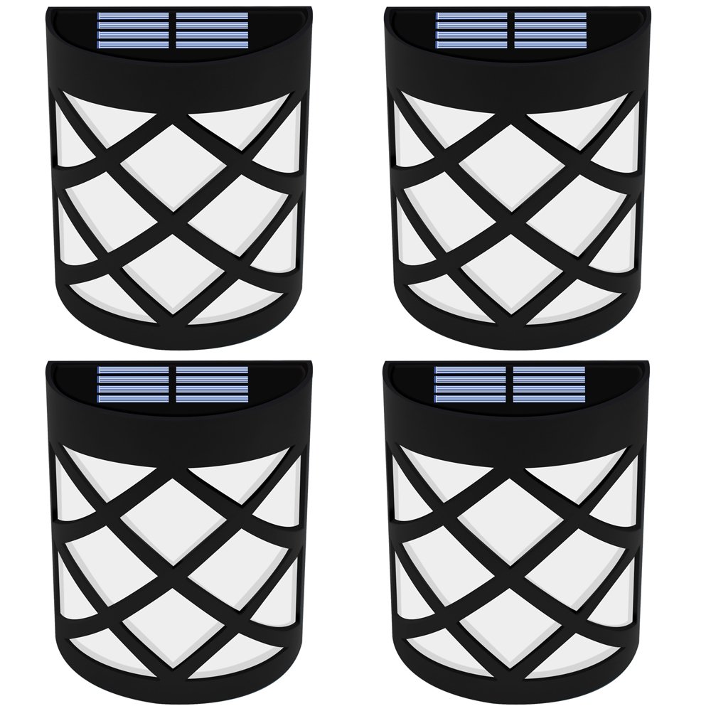 Sunklly Outdoor Solar Fence Lights Waterproof 6 LED Wall Lamp for Porch,Garden,Patio (White Light,Pack of 4)