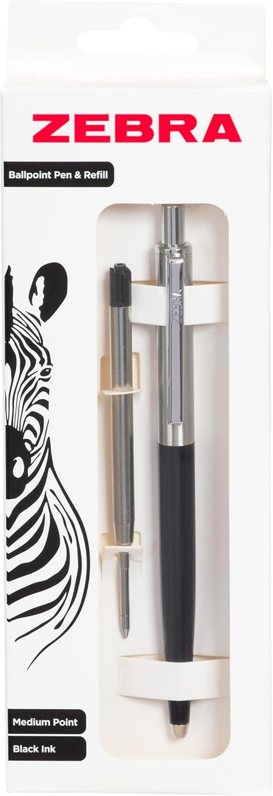 Zebra Pen 901 Retractable Black Ink Ballpoint Pen - 1.0mm Medium Point, Metal Pen with Black Ink Refill, Refillable Writing Pen with Sleek Metal Barrel and Clip