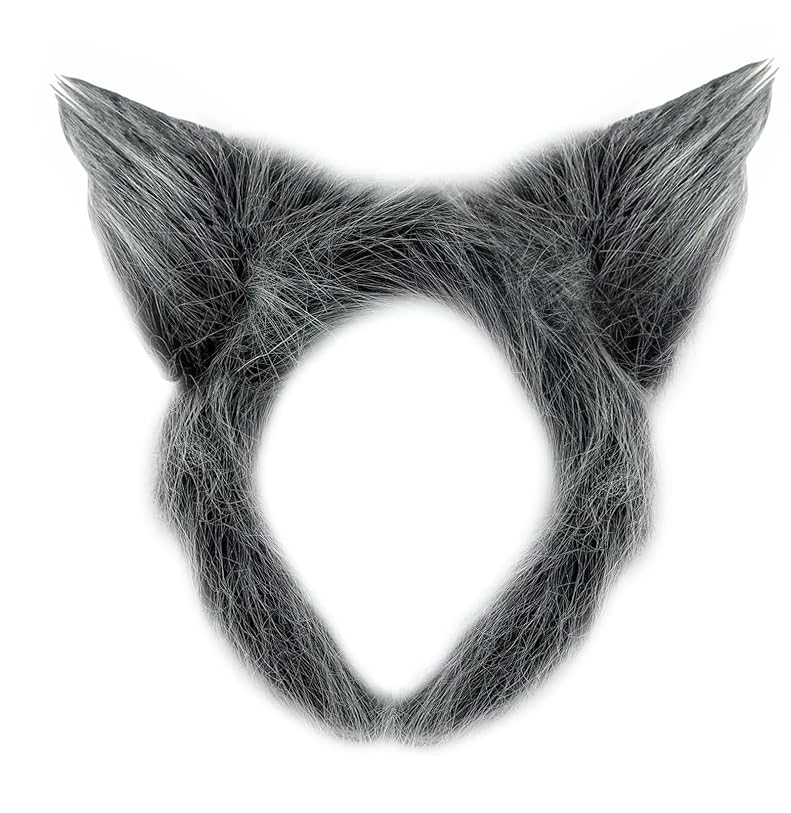Mustavo Plush Grey Wolf Ears | Childrens Kids World Book Day Halloween Book Week Day Fairy Tale Fancy Dress Up | One Size Fits All Big Bad Wolf