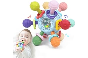 ALSATIC Baby Teething Toys for 0 3 6 9 12 Month Boys Girls, Newborn Infant Toys Rattle Baby Teether Chew Sensory Montessori Toys, Baby Shower Gifts for 1 One Year Old