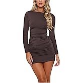 SOLY HUX Women's Long Sleeve Open Back Mini Dress Tie Backless Ruched Bodycon Going Out Party Dresses