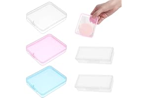 5 Pack Travel Cotton Swab Storage Boxes with Lids, Clear Plastic Bathroom Vanity Organizer Set, Pink Blue Transparent Cases,2