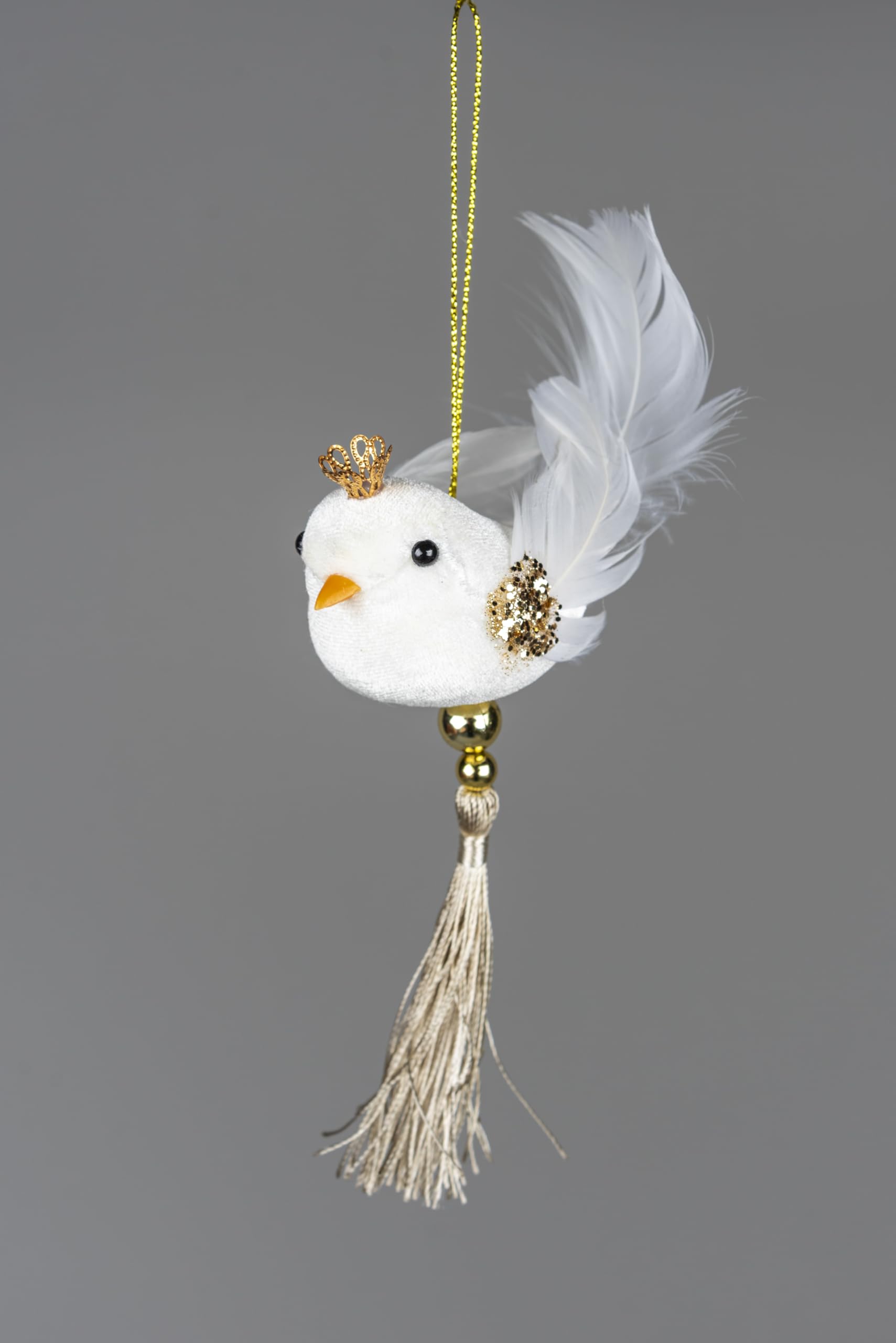 White Robin Bird 7x13cm - Christmas Tree Hanging Decorations Festive Decorative Ornaments Fairy Tale Themed Xmas Tree Pendant