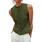 Saodimallsu Womens Sleeveless Sweater Vest Ruffle Button Down Knit Tank Top Summer Trendy Going Out Vest Tops