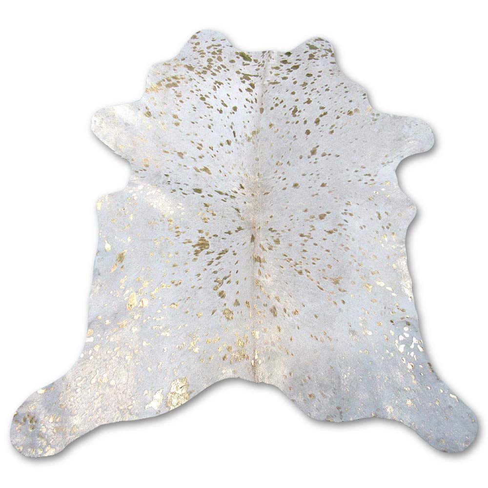 Deluxe Cowhides - Cowhide Area Rug - White Calf Skin with Gold Metallic Acid Washed 35X30 inches or 89X76 cm