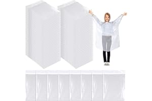 BERLUNE 80 Pcs Disposable Rain Ponchos for Kids Bulk Thicker Emergency Plastic Raincoats with Drawstring Hood Elastic Sleeves