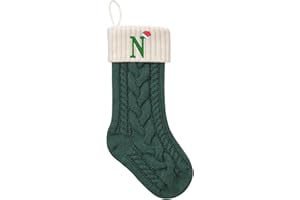 guccde Christmas Stockings with Letters N Personalized Custom Initials 18 Inches Knitted Christmas Stockings Fireplace Monogram Xmas Stockings for Kids,Family Holiday Party Decoration Green and White