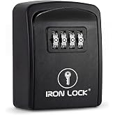 Iron Lock&reg; Small Wall Mount Key Lock Box for Keys Outside (Black) | Combination Lock, Resettable 4-Digit Code, Screw-In Wall Mount, Weather-Resistant Metal, No Battery or App, Holds 2 to 5 Keys