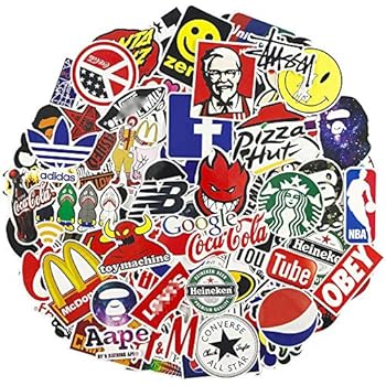 Brand Logo Laptop Stickers, Water Bottle Travel Case Computer Wall Skateboard Motorcycle Phone Bicycle Luggage Guitar Bike Stickers Decal 100Pcs Pack