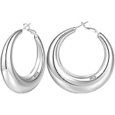PABBEU Sterling Silver Chunky Large Hoops - Hypoallergenic S925 Silver Earrings for Women - 30/40/50MM