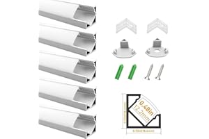 LightingWill 5-Pack V-Shape LED Aluminum Channel System 3.3ft/1M Anodized Silver Flush Corner Mount for <12mm Width SMD3528 5050 LED Strips with Oyster White Cover, End Caps and Mounting Clips V03S5