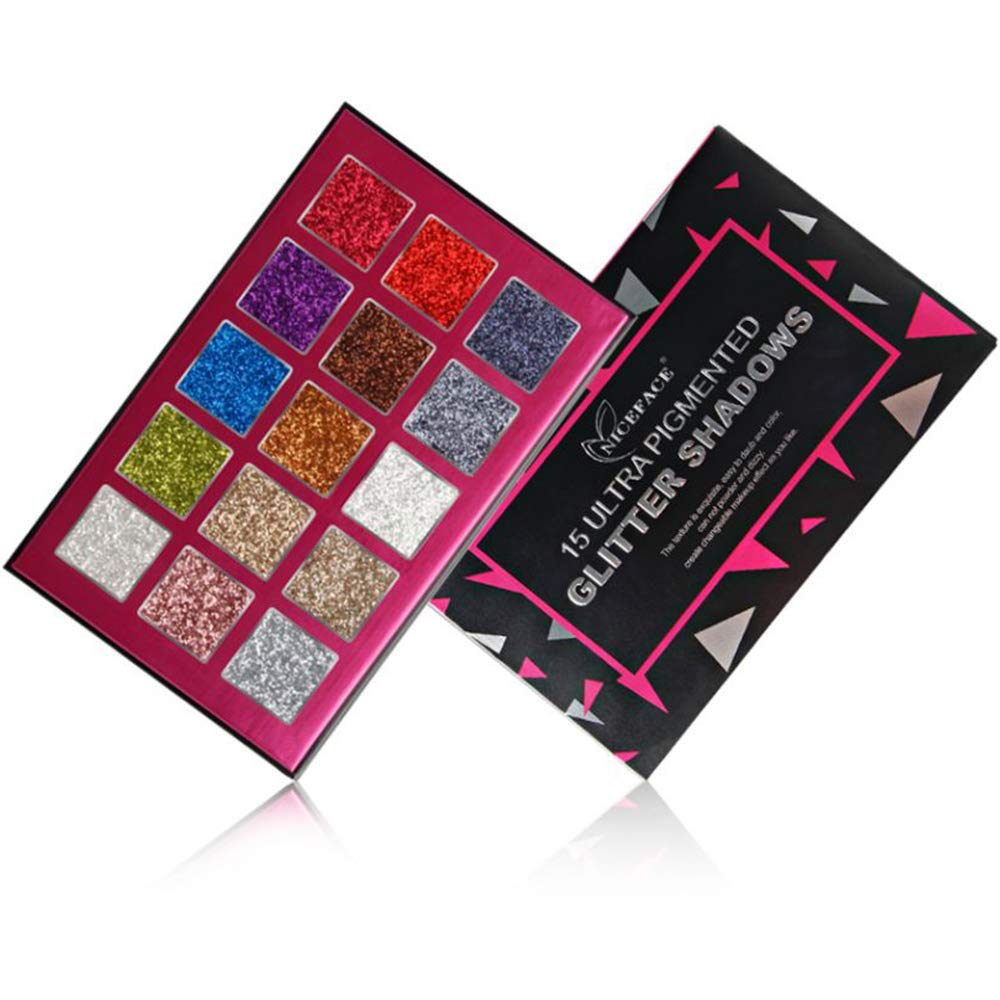 Glitter Eyeshadow Palette 15 Colors Highly Pigmented Mineral Foiled Long-Lasting Shimmer Powder Eye Shadow Palette Waterproof Makeup Kit (Glitter)