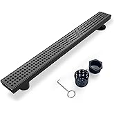 Elefloom 32 Inch Offset Linear Shower Drain,Black SUS304 Stainless Steel | Offset Side Outlet,Matte Black,Easy to install,ADA Barrier-Free,Tile-In Grate,Hair Catcher,Leveling Feet,Complete Install Kit