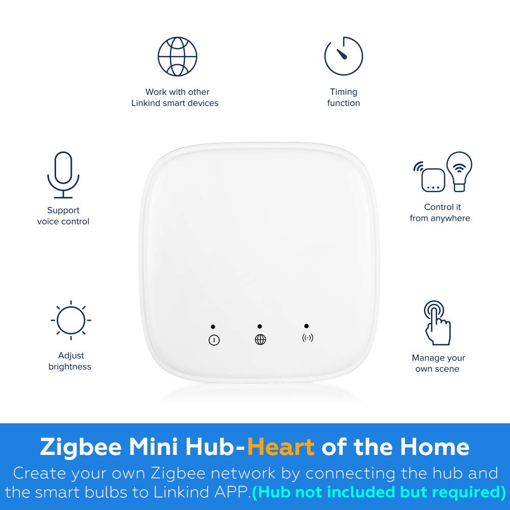 Linkind Smart Bulb, Zigbee LED Warm White A19 Bulb, 9W, Dimmable, hub Required, 2700K, Warm White, 60W Equivalent, Compatible with Alexa, Pack of 1