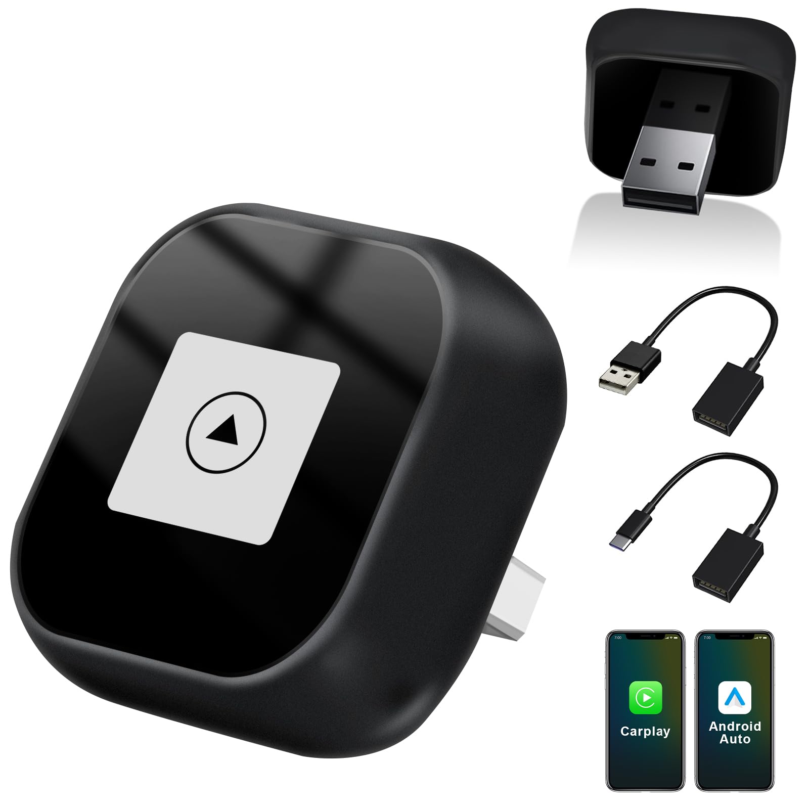 Photo 1 of 2 in 1 Wireless CarPlay & Android Auto Adapter, 2025 Upgraded Mini CarPlay Dongle Converts Wired to Wireless, Plug & Play, Auto Connect, Compact Design for iPhone & Android with USB/USB-C Port Black