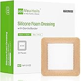 NeuHeils Silicone Foam Dressing with Gentle Border 4''x4'', 20 Pack for Bed Sore Leg Ulcer, High Absorbency Large Waterproof Silicone Wound Bandage