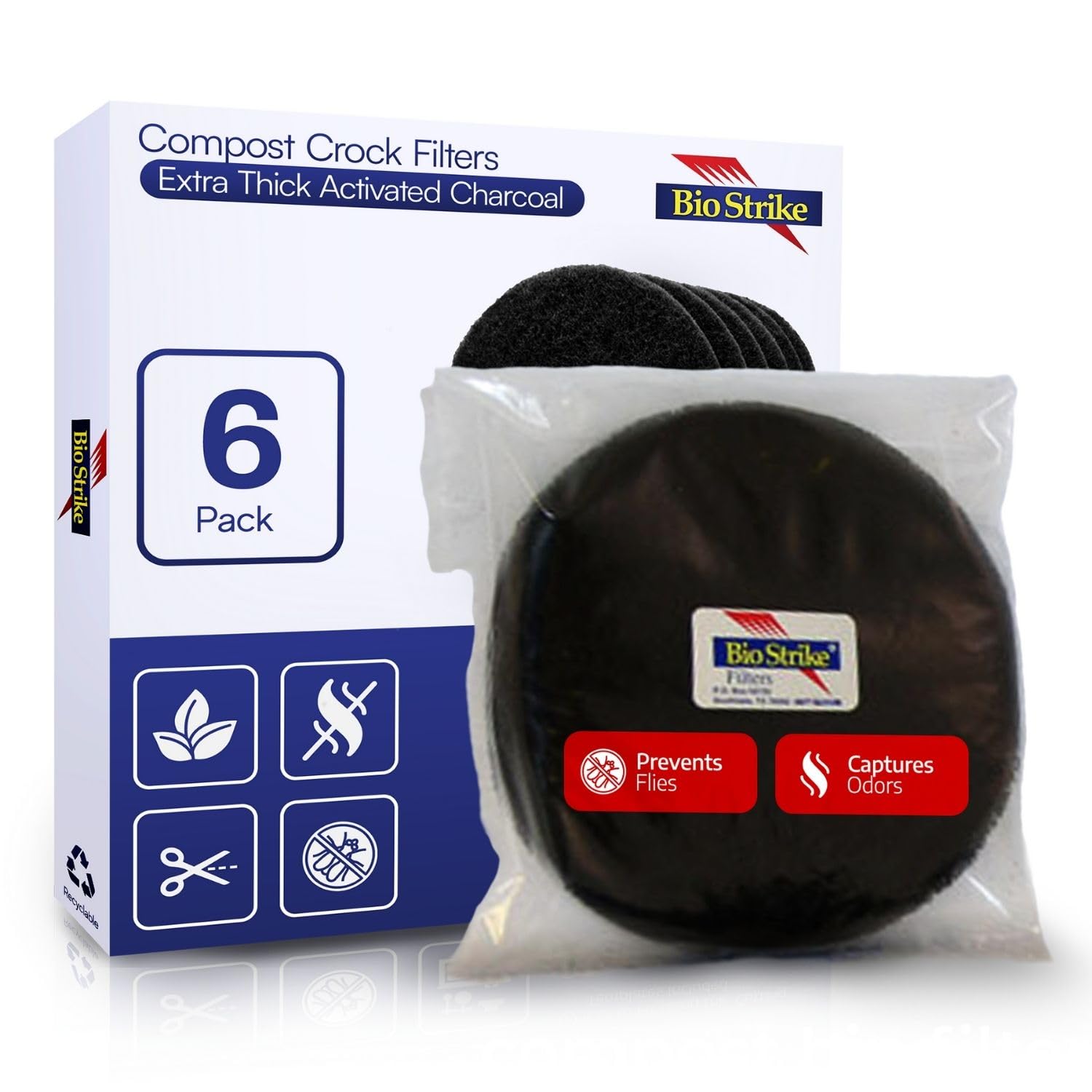 BioStrike Compost Crock - Activated Carbon Filters to Control Kitchen Odors, 5.5-inch Round (6 Count)