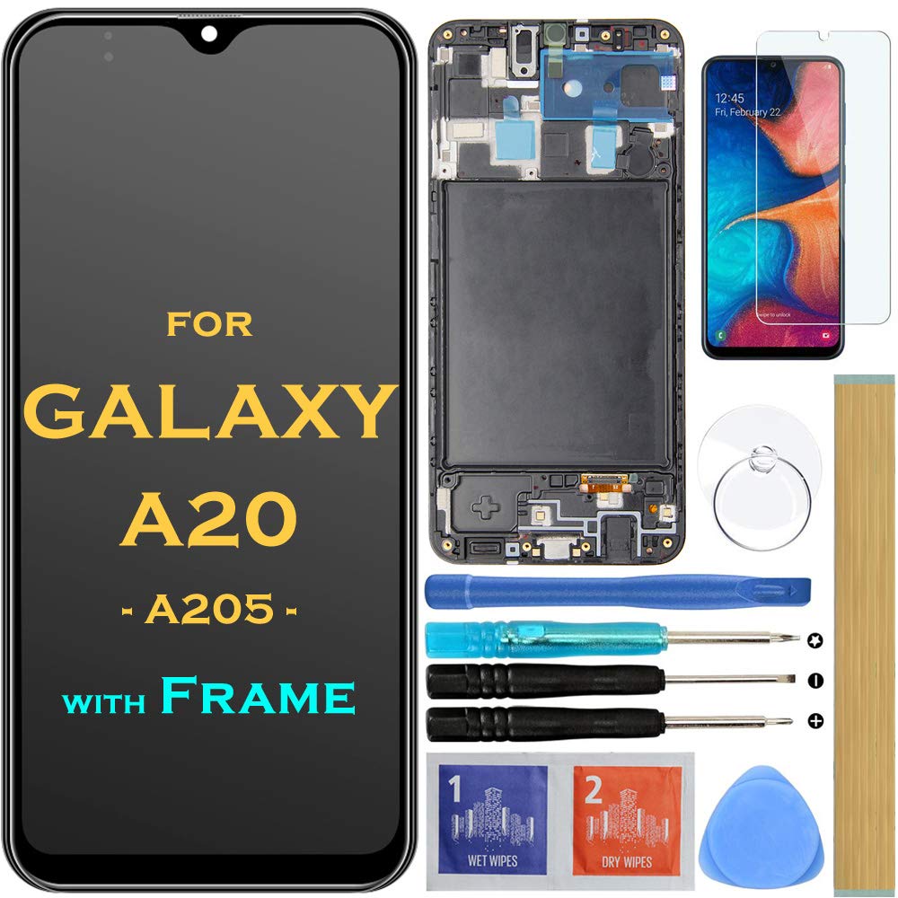Photo 1 of HLTECH Screen Replacement LCD Display Touch Digitizer Assembly with Frame for Samsung Galaxy A20 A205 SM-A205F/DS A205FN A205GN/DS A205YN A205G/DS SM-A205W 6.4" (Black with Frame)