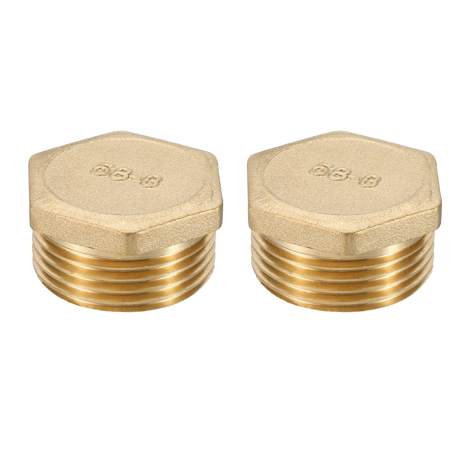 PATIKIL G1 Brass Pipe Plug, 2pcs Male External Thread Hex Garden Hose End Cap Socket Plugs Pipe Fitting for Oil Water Hydraulic Pipeline