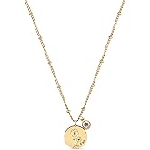 BENEIGE Gold Birth Flower Necklace 18K Gold Plated Disc Pendant with Birthstone Dainty Simple Minimalist Delicate Coin Jewelry Gift for Mom Daughter Women
