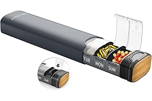 Weekly Pill Organizer, Serfeymi Travel Pill Case(Spare Gasket Provided), 7 Day Metal Pill Box, Aluminum Medicine Organizer, P