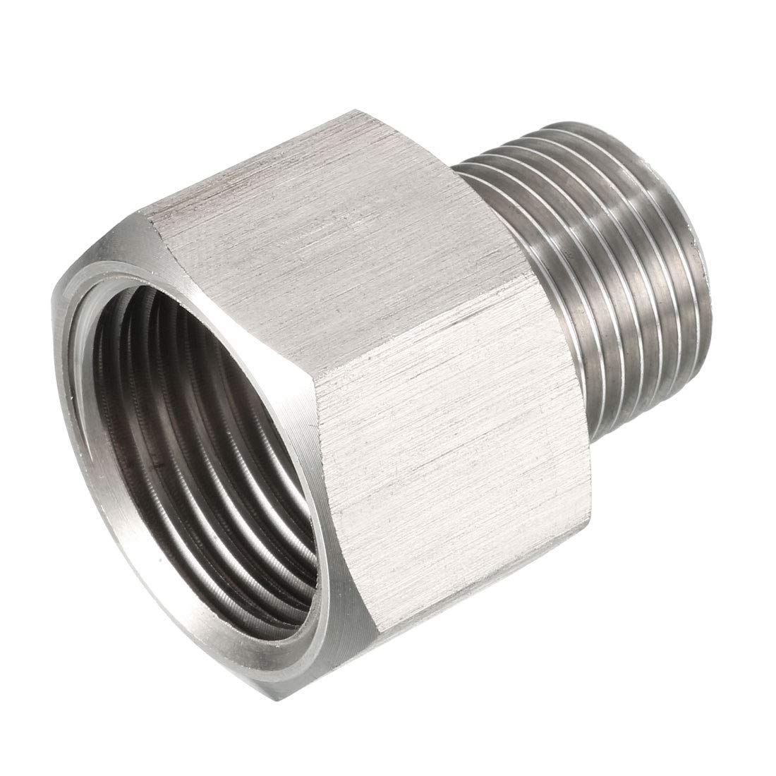sourcing map Pipe Fitting Adapter 3/8 G Male x 1/2 G Female, Stainless Steel for Water Oil Air Pressure Gauge